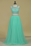 Two Pieces Prom Dress Bateau A Line Pick Up Tulle With Beading