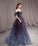 A-line Dark Purple Ombre Tulle Evening Party Dresses Long Prom Dresses