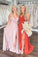 Spaghetti Straps Split Simple A-Line V-Neck Formal Evening Dresses Long Prom Dresses