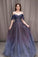 A-line Dark Purple Ombre Tulle Evening Party Dresses Long Prom Dresses