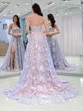 Charming Sweetheart Strapless Lace Appliques Lilac Prom Dresses with SJS20404