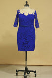 Plus Size Scoop Sheath Half Sleeve With Sash Dark Royal Blue Lace Mother Of The Bride Dresses