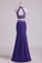 Prom Dresses Halter Two-Piece Beaded Bodice Mermaid Open Back Spandex & Tulle Floor Length