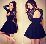 Sexy Ball Gown High Neck Long Sleeves Lace Backless Black Short Homecoming Dress JS994
