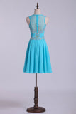 Scoop Homecoming Dresses A-Line Short With Beads Chiffon