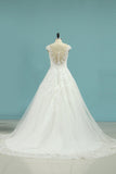 Cap Sleeve Wedding Dresses A Line Tulle With Applique