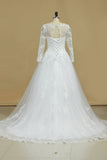 Tulle Scoop Long Sleeves A Line With Applique Wedding Dresses