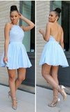 Light Blue Short Chiffon Backless Simple Homecoming Dresses JS526