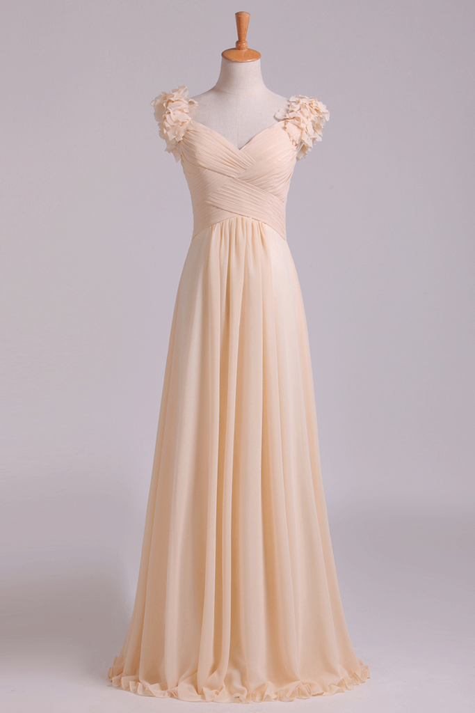 Off The Shoulder Bridesmaid Dresses A-Line Chiffon With Ruffles