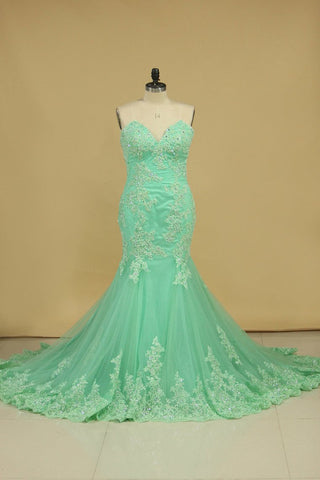 Evening Dresses Mermaid Sweetheart With Applique And Beads Sweep Train
