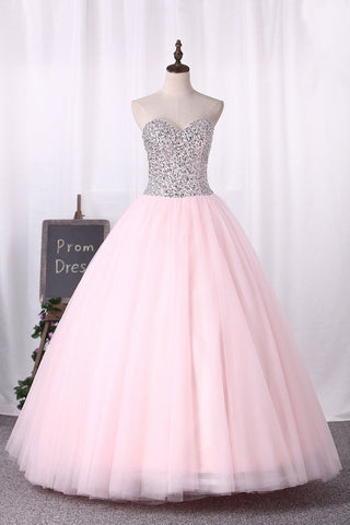 Ball Gown Sweetheart Quinceanera Dresses Tulle With Beading Floor Length