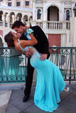 New Top Mermaid Straps Sleeveless Diamond Blue Long Prom Gown Party Dresses JS989