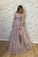 A Line Stylish Tulle Spaghetti Straps Evening Dresses Beads Long Prom Dresses With Slit