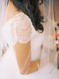 A-Line Short Sleeve Long Ivory Tulle Sweetheart Beaded Cute Backless Wedding Dresses UK JS335