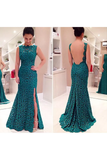Scoop Lace Mermaid Evening Dresses With Slit Sweep Train