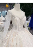 Ball Gown Wedding Dresses Scoop Top Quality Tulle Beading Long Sleeves