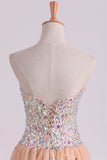 Sweetheart A-Line Prom Gown With Colorful Rhinestone Beaded Bodice Tulle