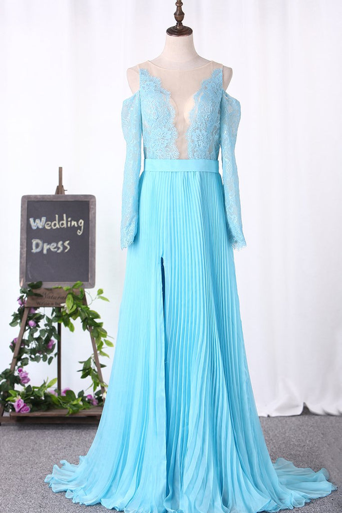 Scoop Long Sleeves Prom Dresses  Tulle With Applique A Line