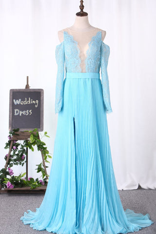 Scoop Long Sleeves Prom Dresses Tulle With Applique A Line