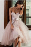 A-Line/Princess Tulle Sash/Ribbon/Belt Sweetheart Sleeveless Tea-Length Homecoming Dresses