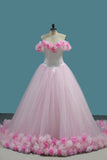 Tulle Ball Gown Off The Shoulder Quinceanera Dresses With Handmade Flower