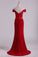 Off The Shoulder Prom Dresses Spandex Burgundy/Maroon Sweep Train With Applique