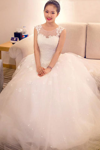 Scoop Wedding Dresses A Line Tulle With Applique Court Train