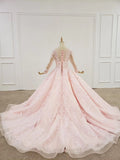 Elegant Ball Gown Pink Long Sleeves Appliques Prom Dresses, Quinceanera SJS20481