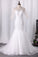 Sexy Mermaid Wedding Dresses Scoop Half Sleeves Tulle With Applique Open Back