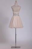 Scoop Homecoming Dresses A-Line Beaded Bodice Tulle Short/Mini