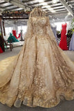 Luxury Wedding Dresses Ball Gown Off-The-Shoulder Royal Train Lace Short Sleeves