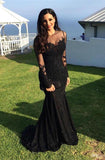 Modset Mermaid Black Long Sleeves Prom Evening Dress with Appliques JS170