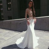 White Mermaid Long Sleeves Seen Through Long Prom Dresses JS0192