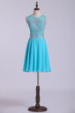 Scoop Homecoming Dresses A-Line Short With Beads Chiffon