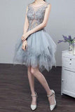 See-Through Homecoming Dresses A Line Scoop Tulle With Applique