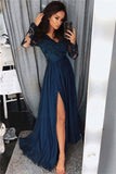 Charming Burgundy Satin Long Sleeves A-line Lace Long Prom Dresses Evening Dresses UK JS557