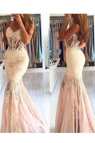 New Arrival Sweetheart Mermaid Prom Dresses With Applique Tulle