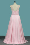Scoop A Line Prom Dresses 30D Chiffon With Beads Bodice