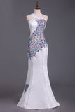 Mermaid/Trumpet One Shoulder Satin Prom Dresses With Beading