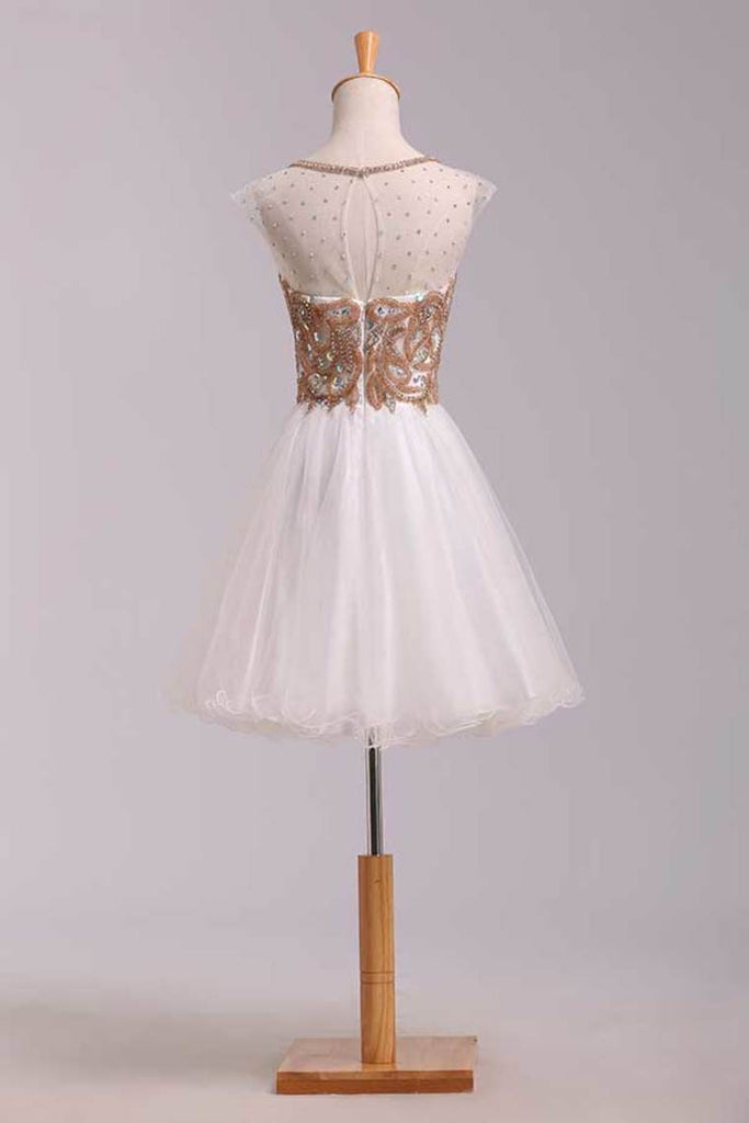 Lovely Homecoming Dresses A Line White Scoop Short/Mini Tulle