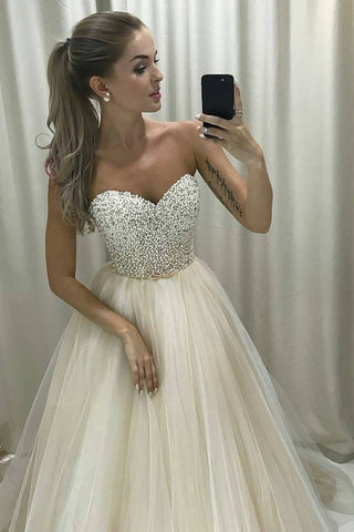 New Arrival Sweetheart A Line Tulle Wedding Dresses With Beading