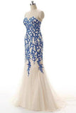 Strapless Tulle Mermaid Lace Dresses Long Prom Dress with Crystals JS223