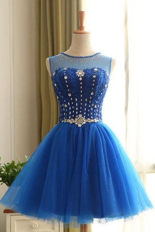Scoop Homecoming Dresses A Line Tulle With Beading Lace Up