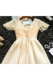 Short Sleeves Scoop Satin & Lace A Line Short/Mini Homecoming Dresses