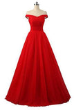 Elegant A-line Off Shoulder Red Lace-up Floor-Length Simple Prom Dresses JS772