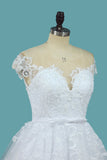A Line Lace Cap Sleeve Scoop Wedding Dresses With Beads Court Train