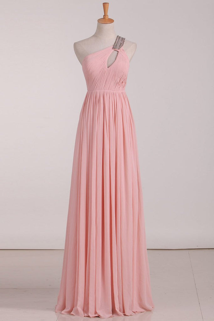 Chiffon One Shoulder Bridesmaid Dresses With Beads And Ruffles A Line