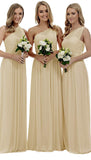 Long A Line One Shoulder Sleeveless Elegant Bridesmaid Dresses