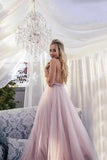 Elegant A Line Spaghetti Straps V Neck Prom Dress With Handmade Flowers, Bridesmaid Dress SJS15577