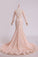 Long Sleeves Wedding Dresses Scoop Lace With Sash Sweep Train Champagne